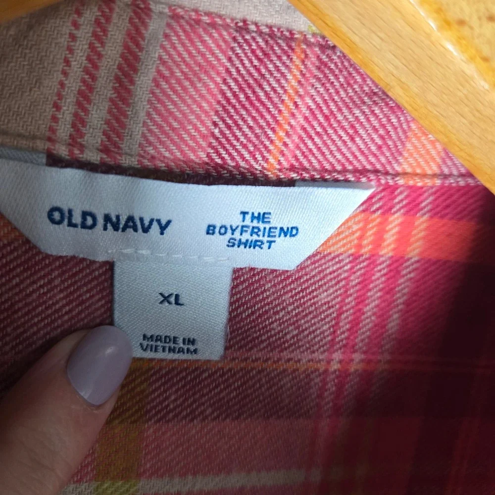 Old Navy Womens The Boyfriend Shirt Plaid Flannel XL Button Cotton Bright Camp